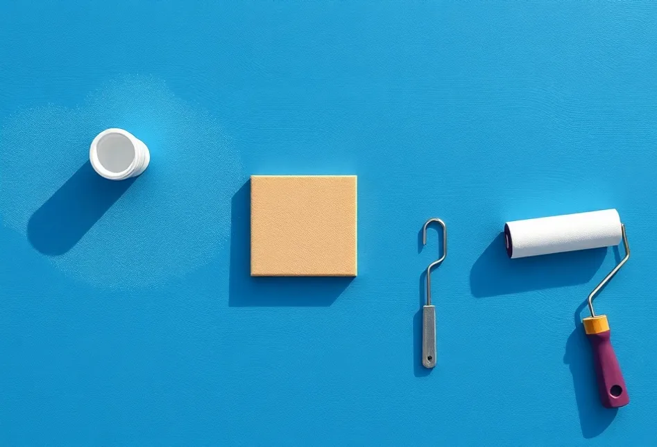 Outils de peinture disposés dans l'ordre des étapes du chantier