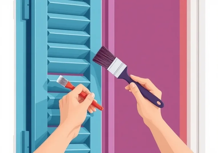 Mise en peinture au pinceau de volets et d'encadrements en bois